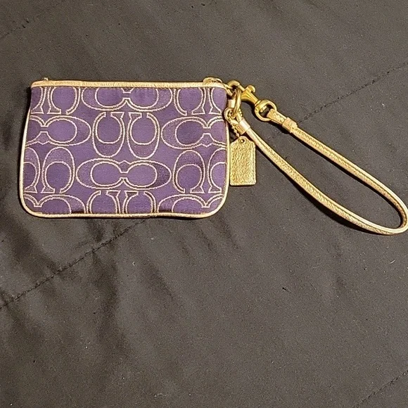Coach Poppy Purple and Gold Signature Wristlet - Picture 2 of 13